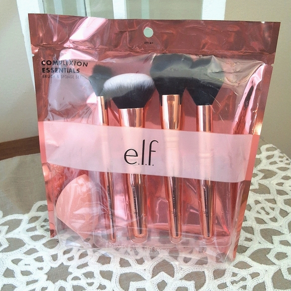 NEW Gift Set, E.l.f. Cosmetic Brushes&Sponge, Gold&Glass Container+Purse Compact - Picture 4 of 9